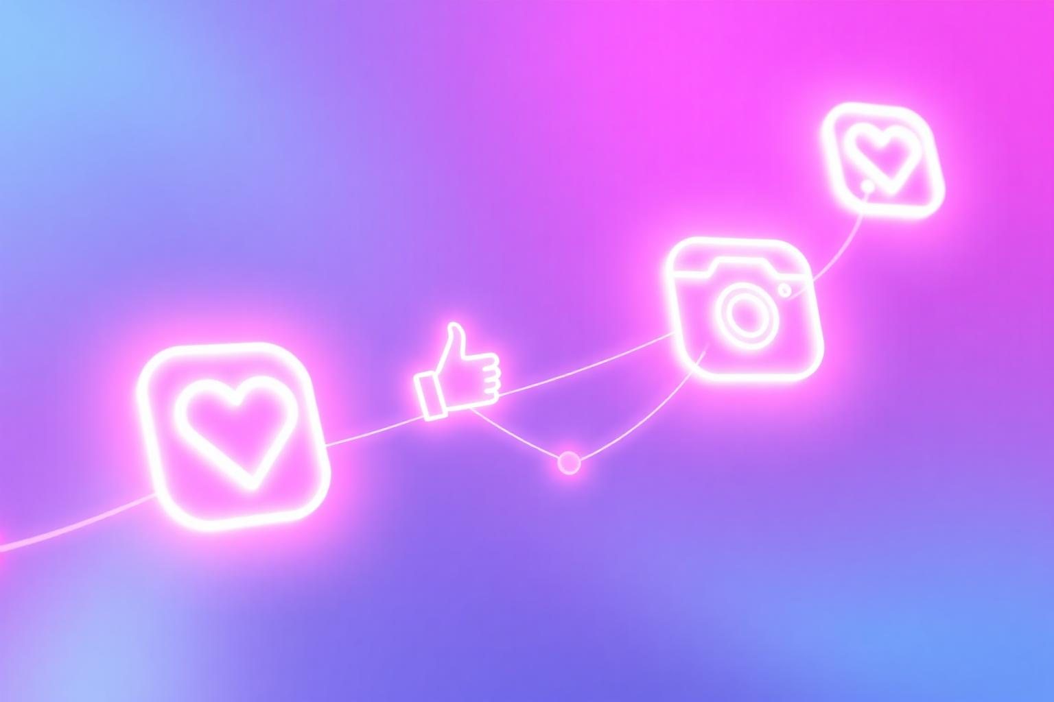 Glowing social media icons connected — Instagram and Facebook